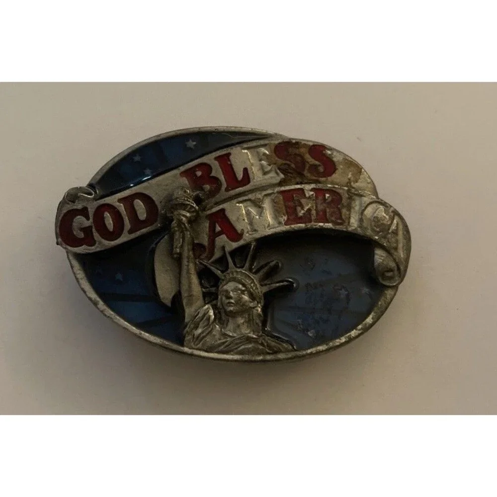 Vintage 1985 God Bless America Belt Buckle - USA Made